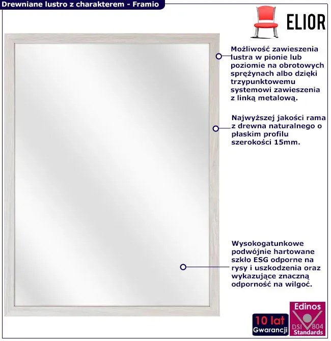 Drewniane lustro minimalistyczne biały dąb F7-R70