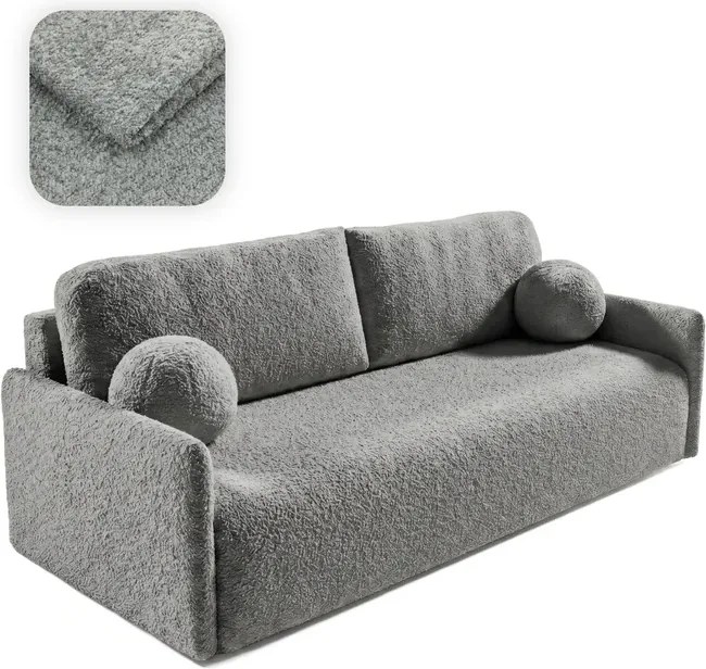 Sofa VENI Rozkładana Dwuosobowa Ciemnoszara Boucle Japandi