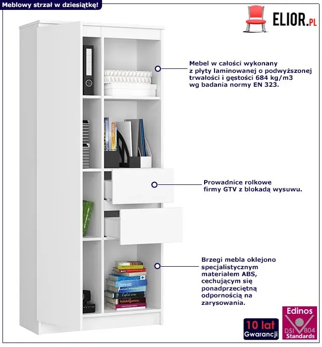 Regał biały w połysku z szufladami A5-L92