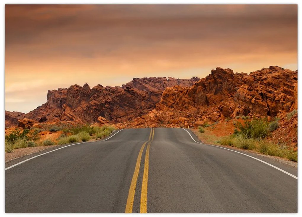 Obraz na szkle - droga i skały (70x50 cm)