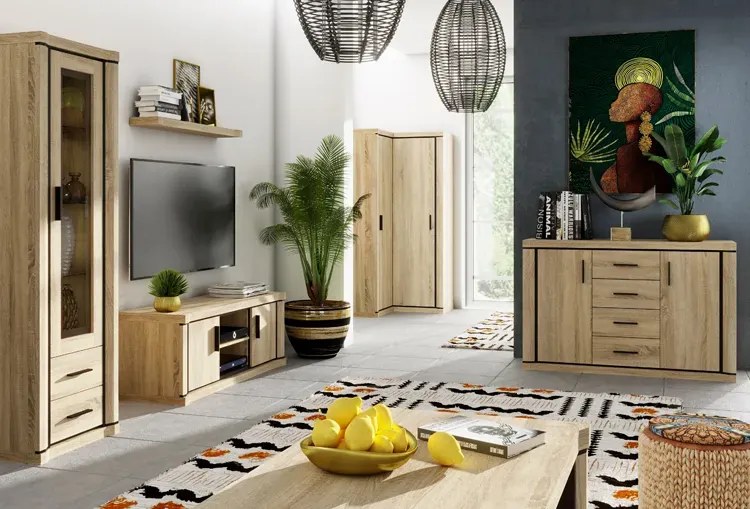 Komoda z witryną i barkiem dąb truflowy - Rectano 9X