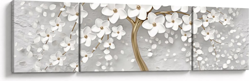 Obraz białego drzewa z kwiatami (170x50 cm)