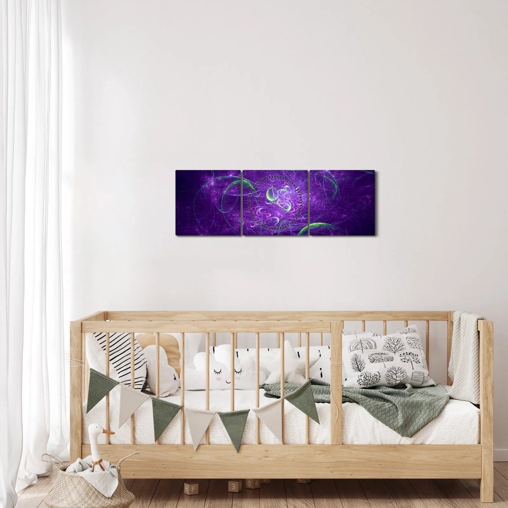 Obraz - fioletowa abstrakcja (z zegarem) (90x30 cm)