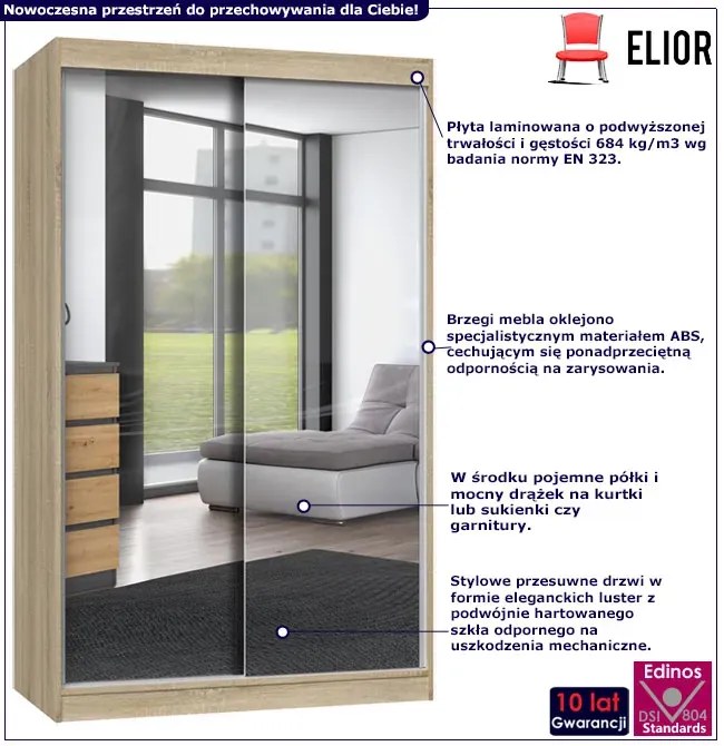 Szafa przesuwna z 2 lustrami 120 cm dąb sonoma G5-W94