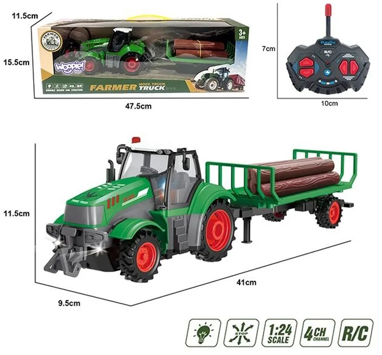 Woopie traktor z przyczepą na pilota sterowany rc - skala 1:24