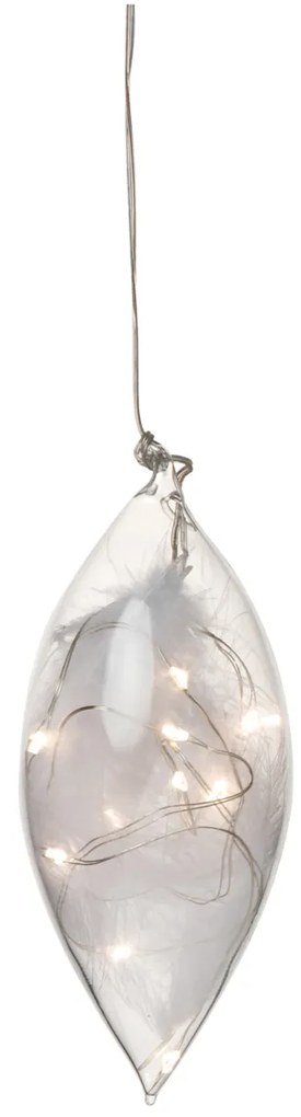 Szklana ozdoba LED z piórkami, duża (19 cm)