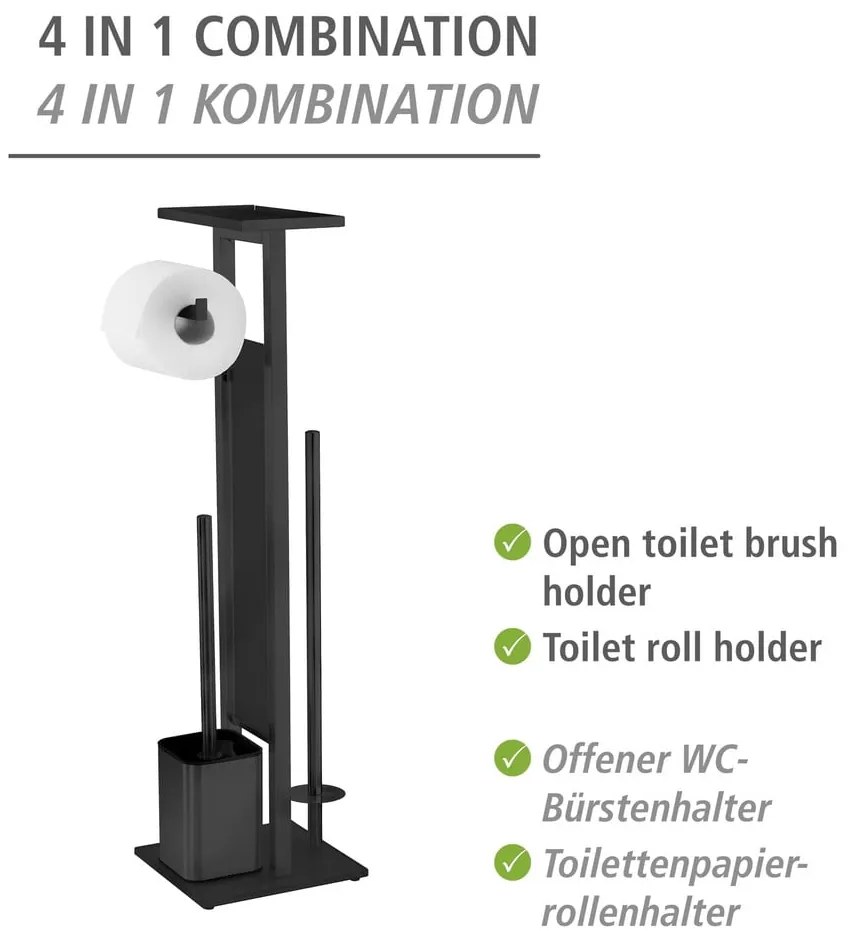 Czarny stojak na papier toaletowy ze stali nierdzewnej ze szczotką Debar – Wenko