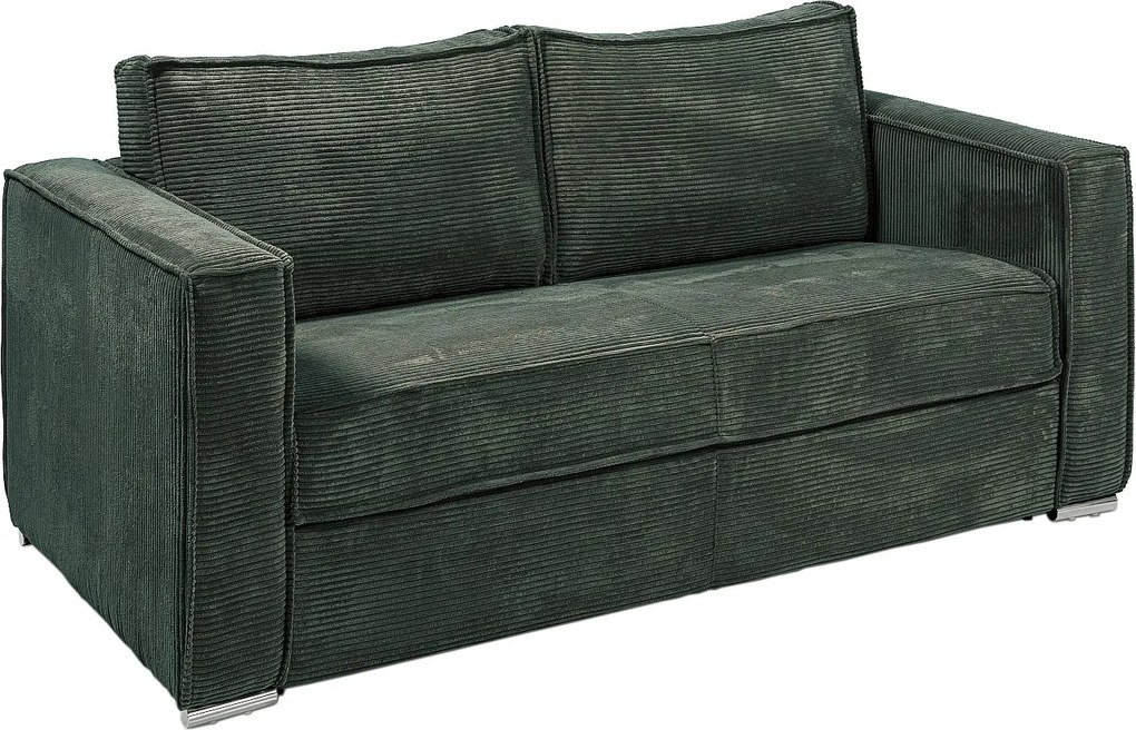 Kanapa 3-osobowa rozkładana typu express ze sztruksu w butelkowej zieleni - Miejsce do spania 140 cm - Materac 18 cm - LORETO