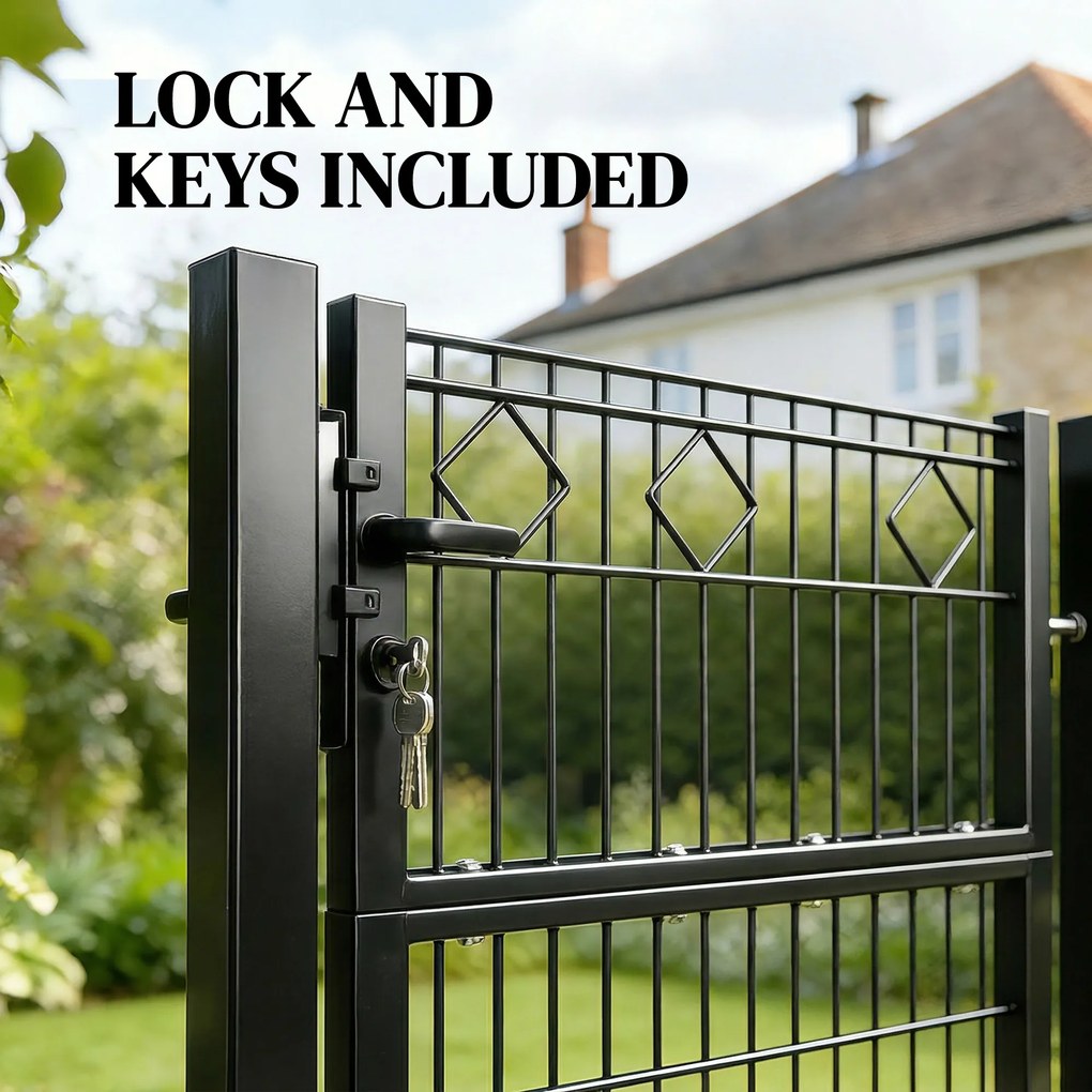 Outsunny Furtka ogrodowa z ocynkowanego metalu z klamką, zamkiem i kluczami 100 x 131 cm, ciemnoszara | Aosom PL