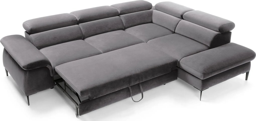 Szary welurowy narożnik rozkładany B6-T86