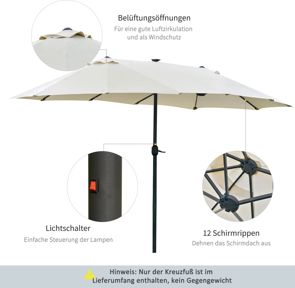 Outsunny Podwójny Parasol Ogrodowy Targowy Owalny Kremowy Biały z Korbą Ręczną 440x260cm | Aosom PL