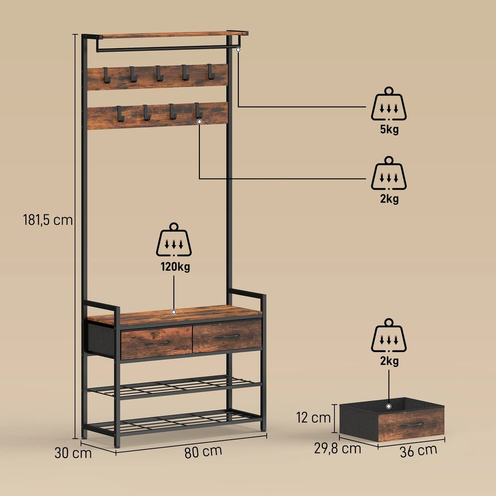HOMCOM garderobenständer standgarderobe garderobenbank kleiderständer kompaktgarderobe dielengarderobe | Aosom PL
