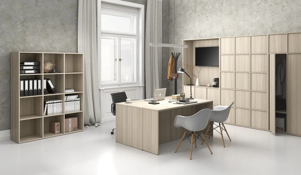 Szafka biurowa FRAME, 6x drzwi, z wnęką, 1299 x 450 x 2162 mm, mechaniczny zamek szyfrowy, dąb naturalny
