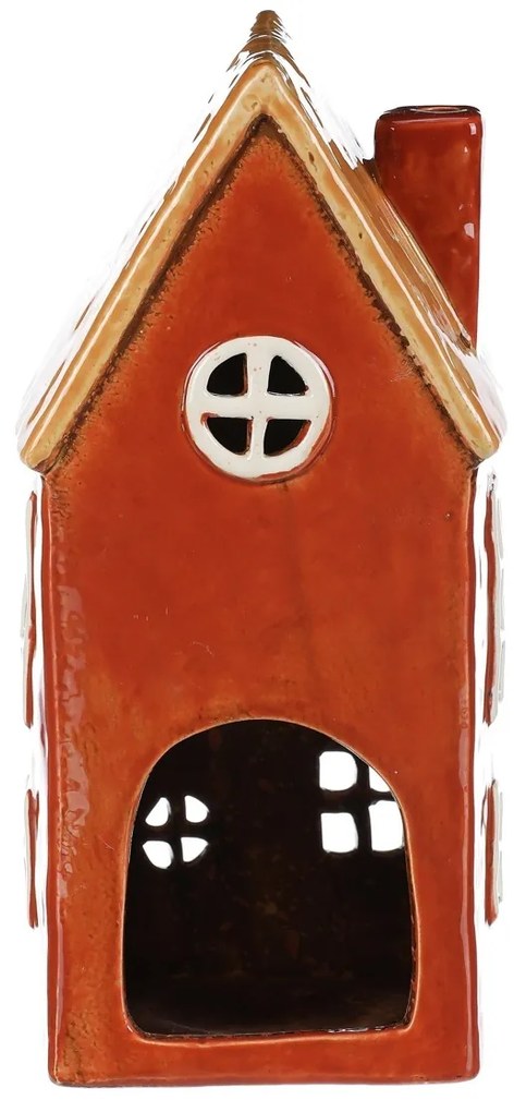 Świecznik Domek czerwony, ceramika, 11 x 9 x 23 cm