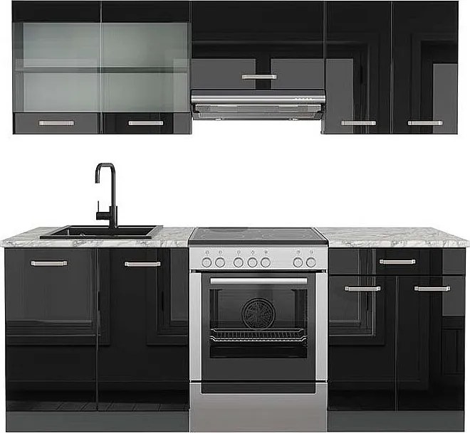 Aneks kuchenny czarny/antracyt o wysokim połysku 200x60x81.6 r-line