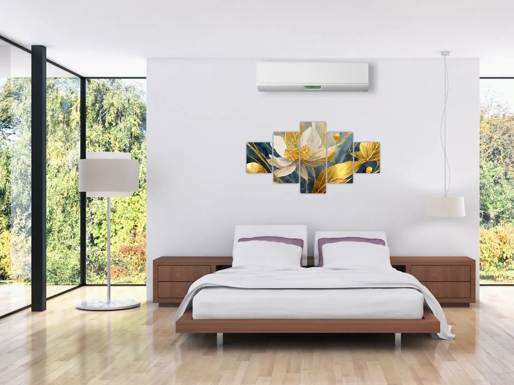 Obraz - Malowanie złotych kwiatów (125x70 cm)