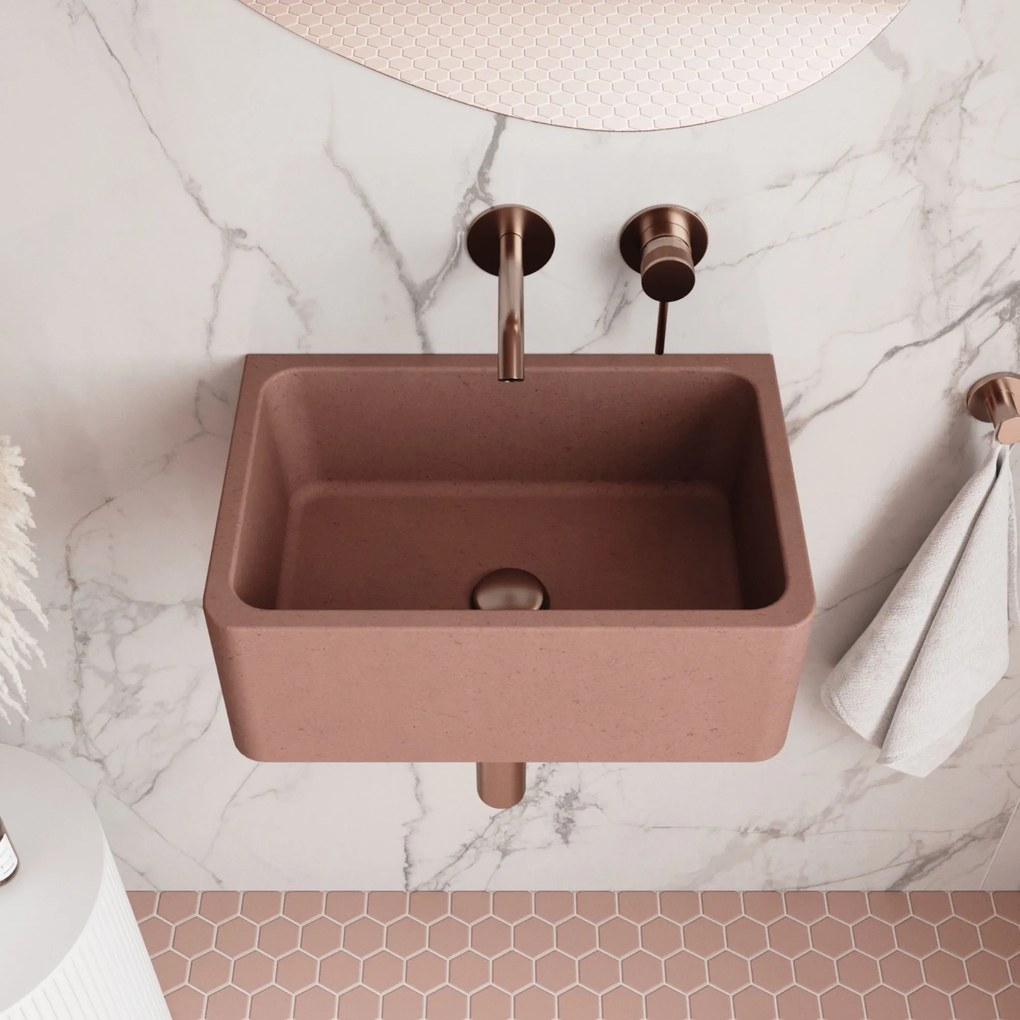 Umywalka betonowa wisząca / nablatowa prostokątna bez otworu na baterię 45 x 30 cm BESENI | różne kolory : Kolor - Lawendowy, Typ montażu - nablatowa