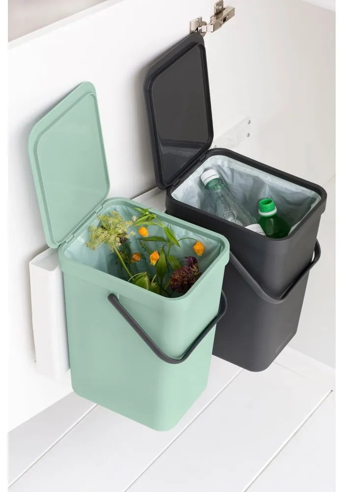 Miętowo-ciemnoszary plastikowy kosz na śmieci do segregacji odpadów do zabudowy 32 l Sort & Go – Brabantia