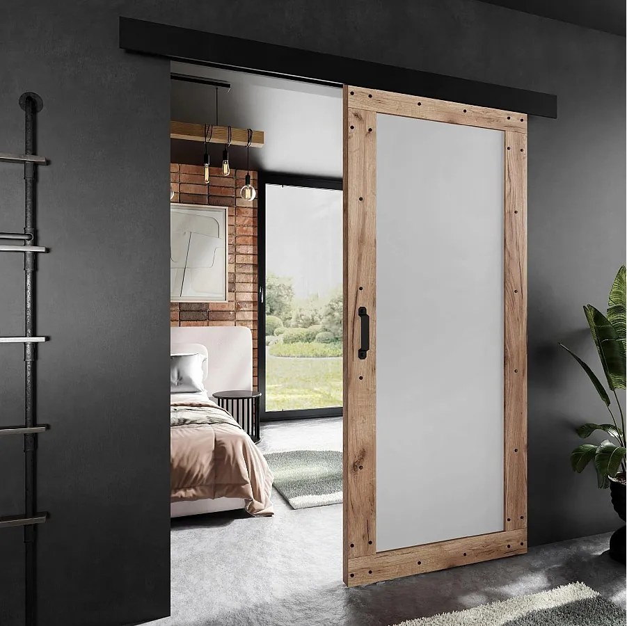 Drzwi przesuwne PALADIO 2 z maskownicą dąb craft złoty i biały 60