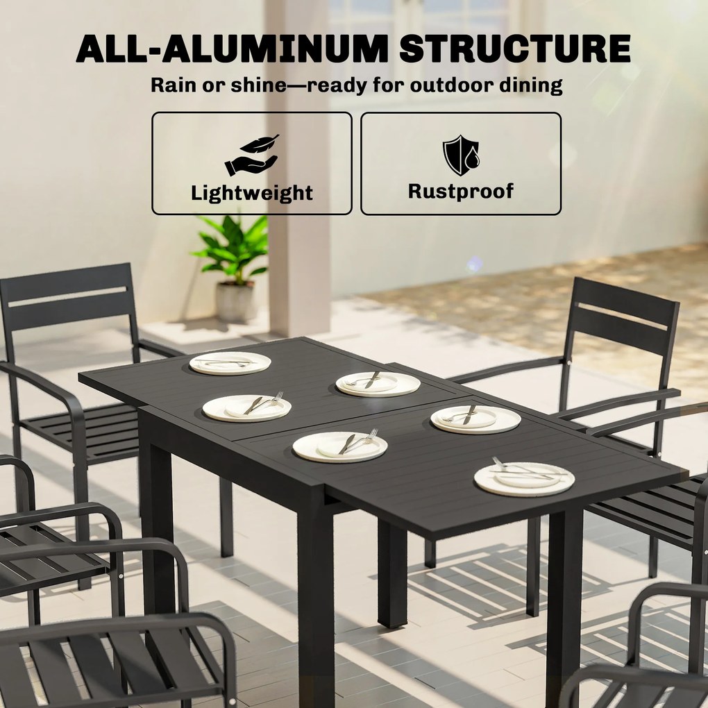 Outsunny Stół Ogrodowy Rozkładany 80/160 x 80 cm Aluminium Stół Jadalniany dla 4-6 Osób, Prostokątny z Blatem Lamelowym | Aosom PL