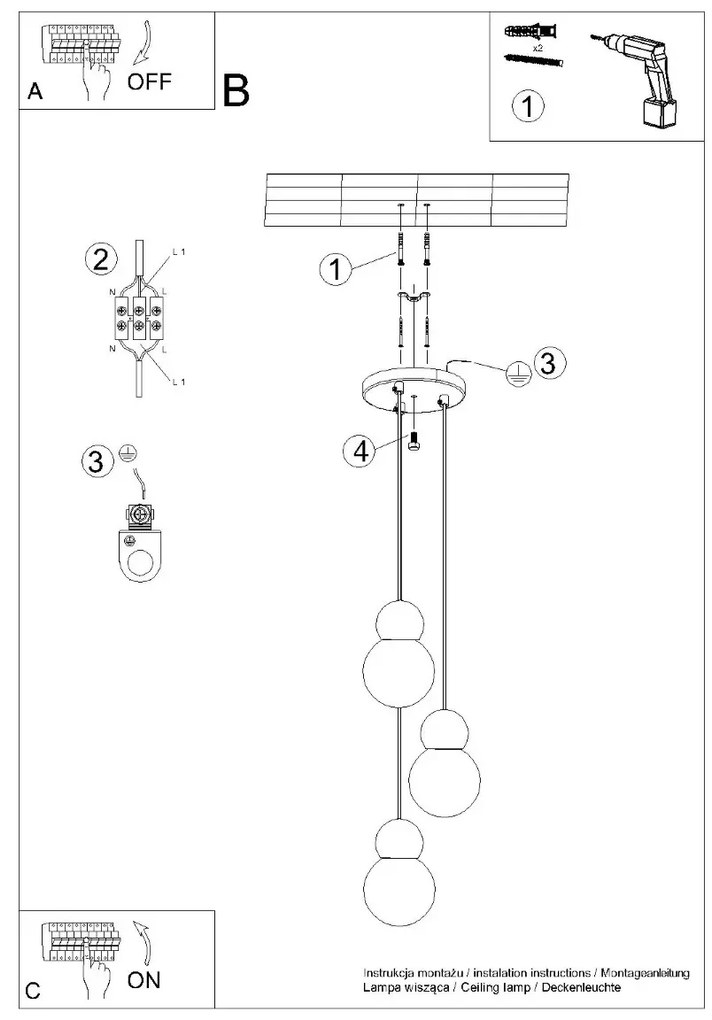 Lampa wisząca PEKKA 3P biała/naturalne drewno SOLLUX  LIGHTING