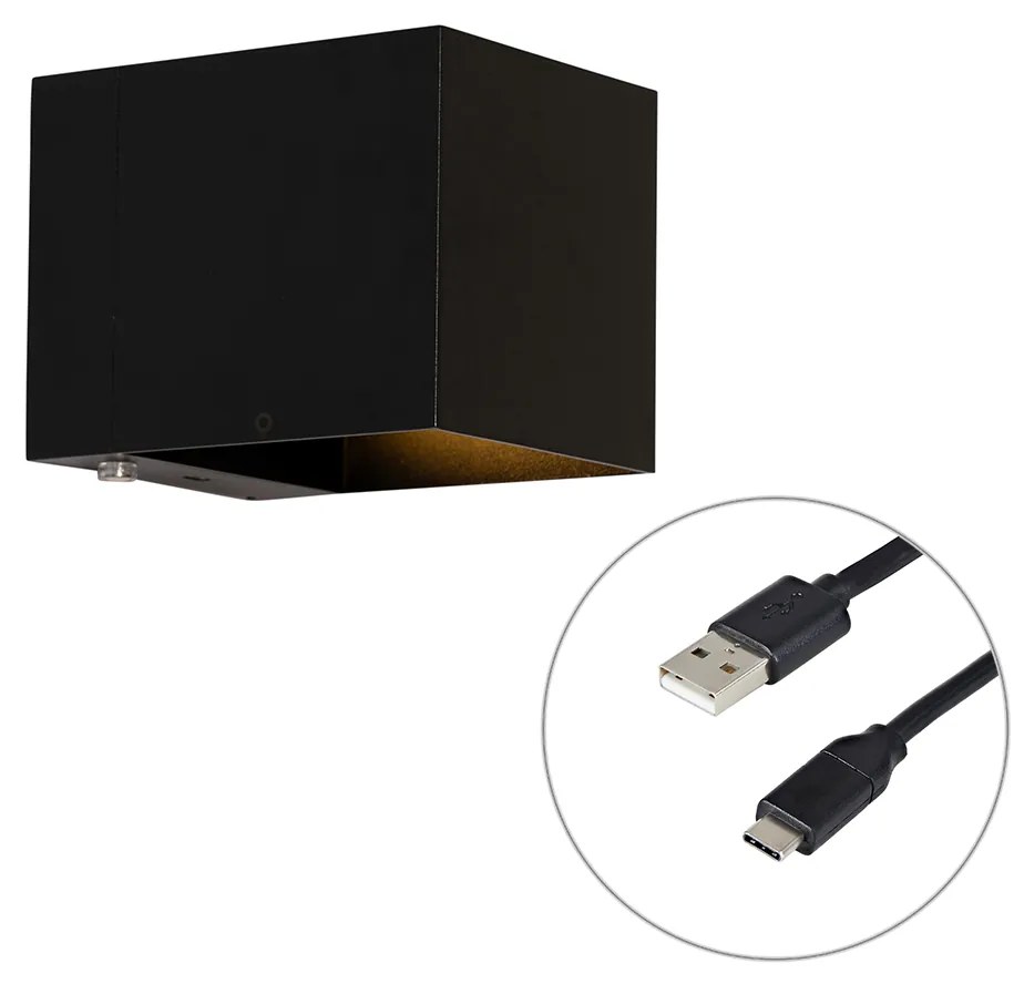 Lampa ścienna czarna z wbudowanym LED i dotykowym ściemniaczem, ładowana - Joris Nowoczesny Oswietlenie wewnetrzne