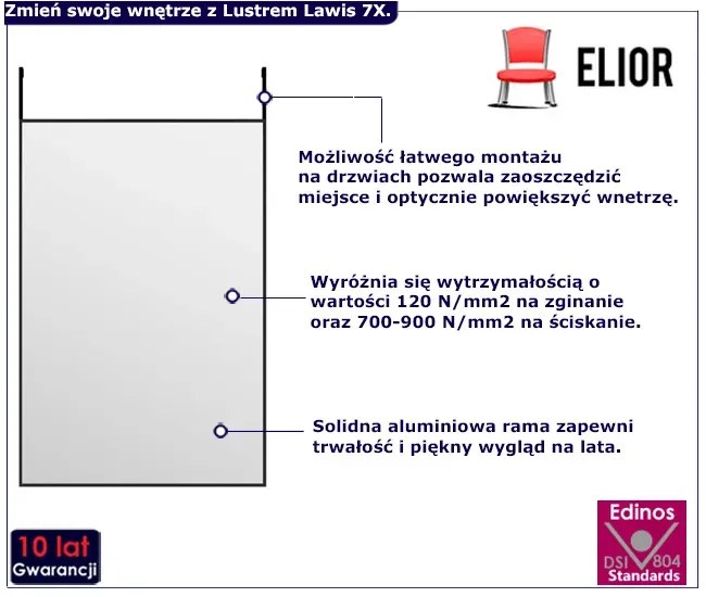 Wiszące czarne lustro na drzwi - Lawis 7X