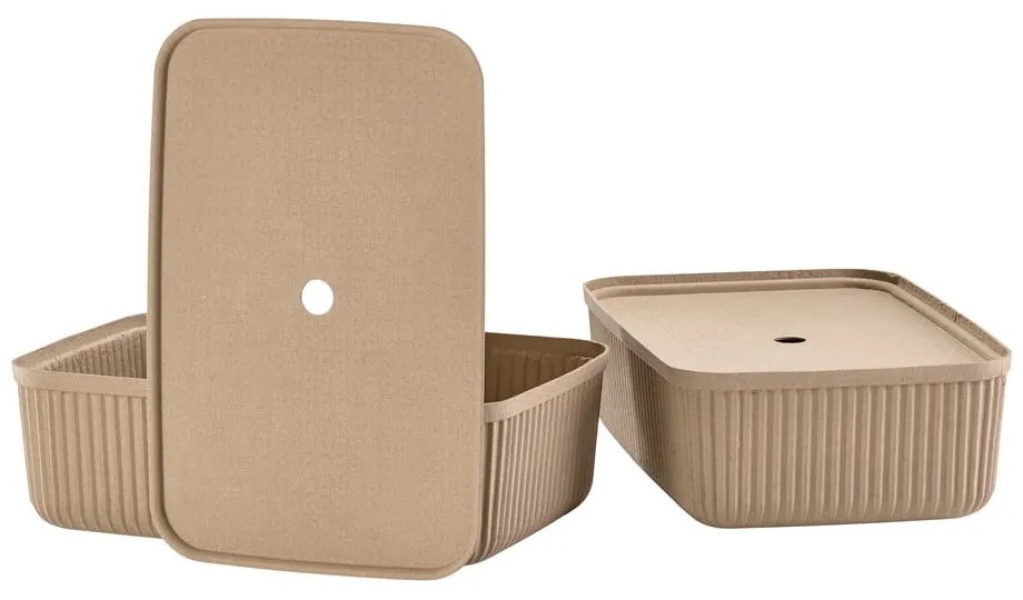 Jasnobrązowe pojemniki zestaw 2 szt. z pokrywką 48x32x20,5 cm Pulp – Zone