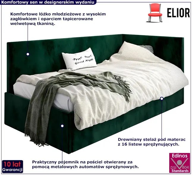 Zielone łóżko młodzieżowe z oparciem l F5-T43