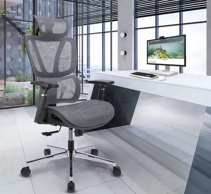 Szare ergonomiczne krzesło biurowe z zagłówkiem -  Floris 3X