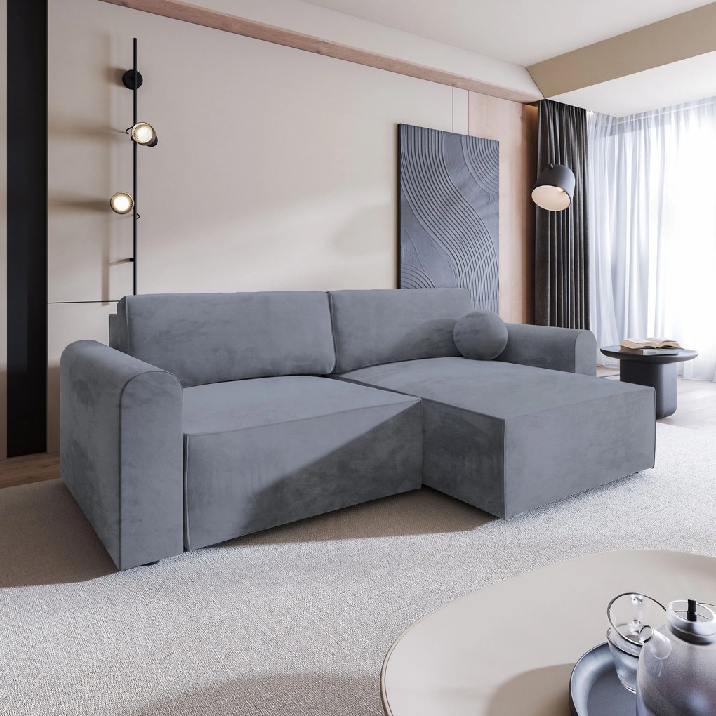 Masseno Narożnik FIANO z funkcją spania i pojemnikiem na pościel Narozniki L, Rozkładana sofa - Szary, MONOLITH 85