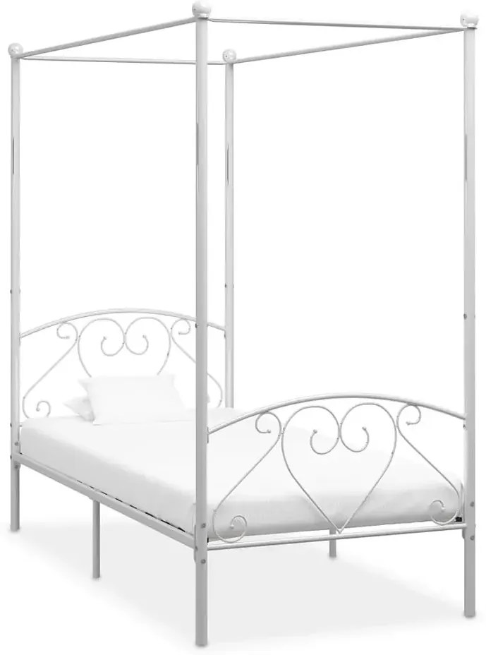 Białe metalowe łóżko z baldachimem 100x200 cm - Nila