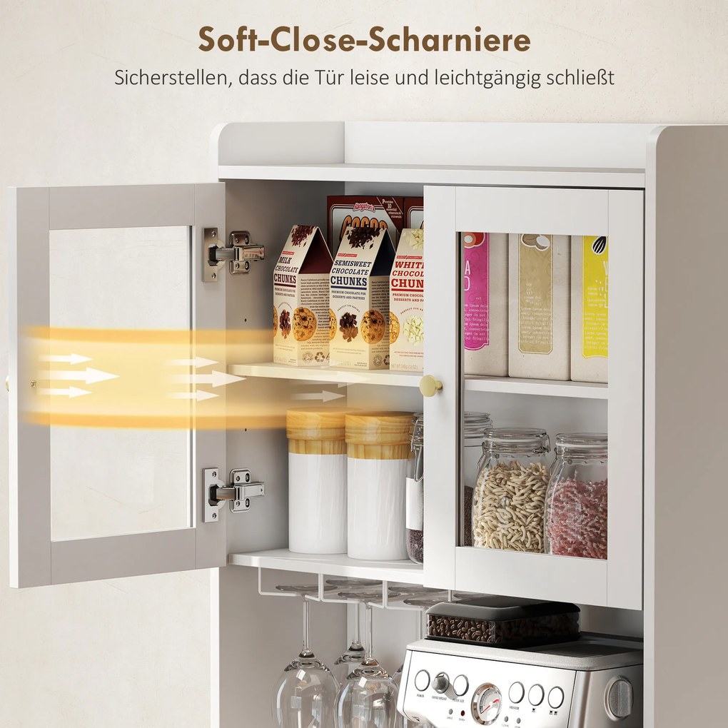 HOMCOM Szafka kuchenna z blatem roboczym, uchwytem na kieliszki do wina, szafka magazynowa do kuchni, jadalni, 170 cm, MDF, szkło, biały | Aosom PL