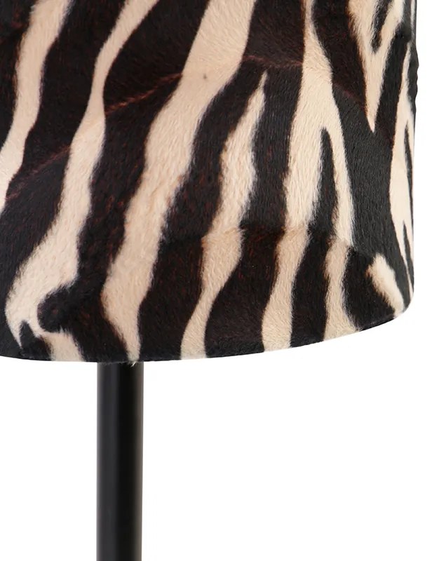 Nowoczesna lampa stołowa czarna z kloszem zebra 25 cm - Simplo Nowoczesny Oswietlenie wewnetrzne