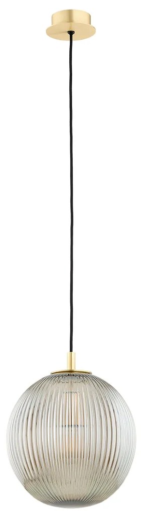 Lampa wisząca pojedyncza złota, klosz ryflowany szara, średnica 25, do jadalni, nad blat w kuchni Paloma 25 Szara