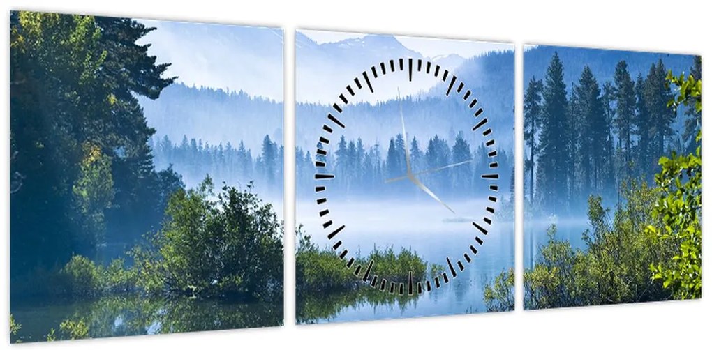 Obraz górskiego jeziora (z zegarem) (90x30 cm)
