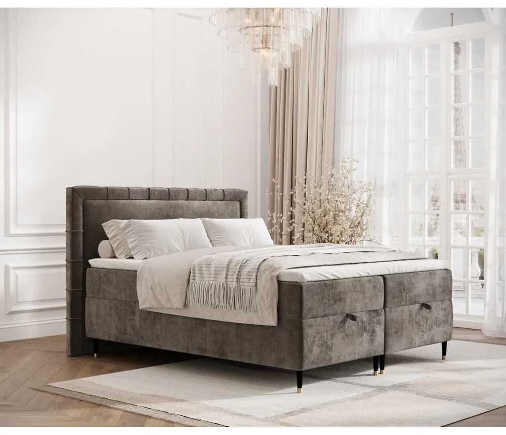 Ciemnoszare łóżko boxspring ze schowkiem 180x200 cm Voyage – Maison de Rêve