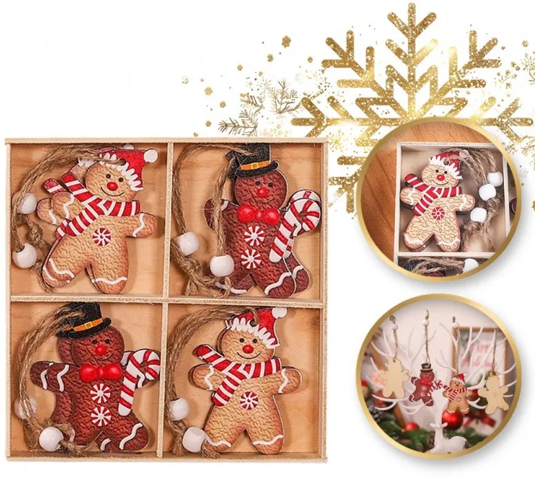 Zestaw świątecznych ozdób drewnianych GINGERBREAD, 12 szt
