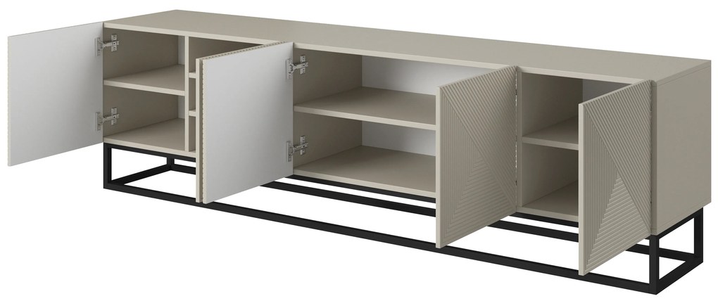 Szafka RTV Asha 200 cm z ryflowanym frontem i metalowym stelażem - kaszmir