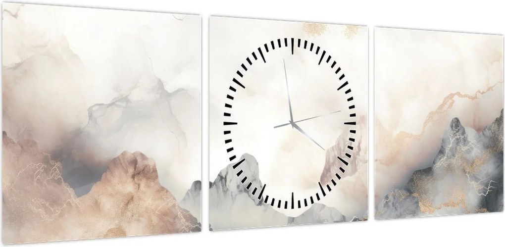 Obraz - Górska abstrakcja z teksturą marmuru (z zegarem) (90x30 cm)