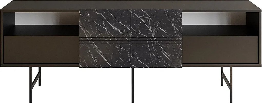 Nowoczesny stolik RTV – 180 cm – Czarny i marmurowy – Płyta wiórowa pokryta melaminą