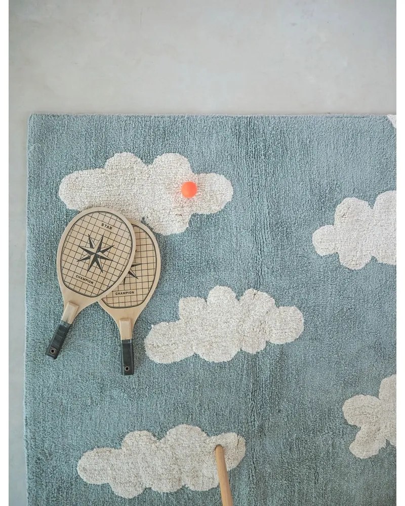 Niebieski bawełniany dywan dziecięcy tkany ręcznie odpowiedni do prania 120x160 cm Clouds Vintage Blue – Lorena Canals