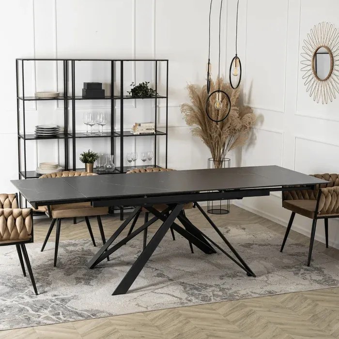 Stół Rozkładany Prostokątny MAXIME 160-240 cm Ceramiczny Czarny Marmur do Jadalni Loft