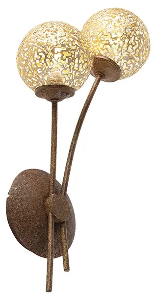 Rustykalna lampa ścienna brązowa z przełącznikiem 2-światłowa - Kreta Rustykalny / Vintage Oswietlenie wewnetrzne