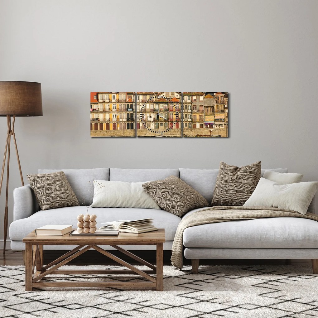 Obraz - Dzielnica Waterfront, Portugalia (z zegarem) (90x30 cm)