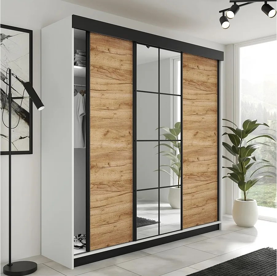 Szafa Przesuwna LAMARO 200 Biały/Dąb Craft