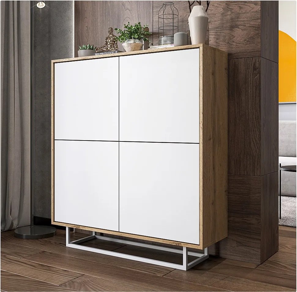 Komoda NILA 4D 113 dąb wotan/biała mat