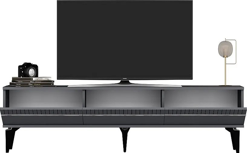 Stojak pod TV – 180 cm x 44,6 cm x 29,6 cm – Antracyt i srebro – Płyta wiórowa