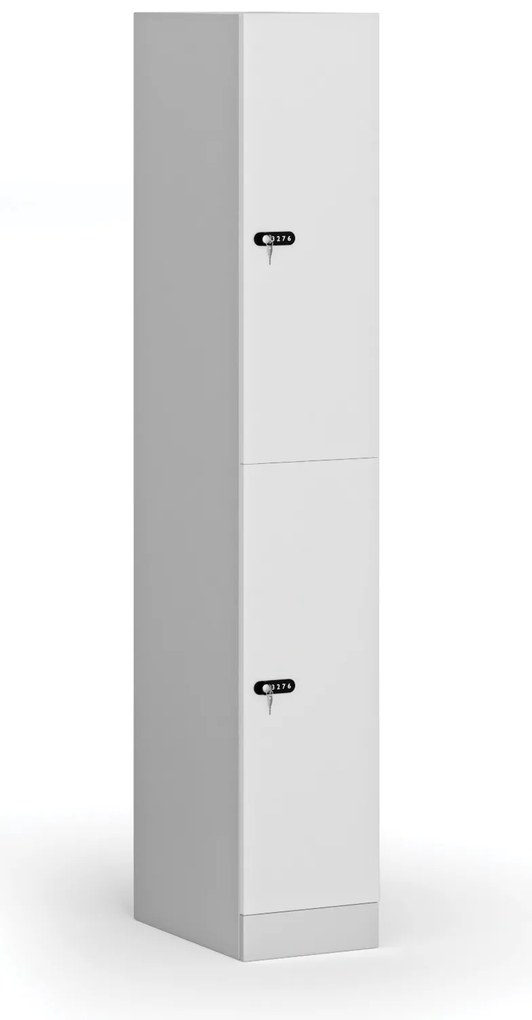 Szafka skrytkowa, 2 schowki, 1850 x 300 x 500 mm, demontaż, zamek mechaniczny z kodem, drzwi laminowane, biała