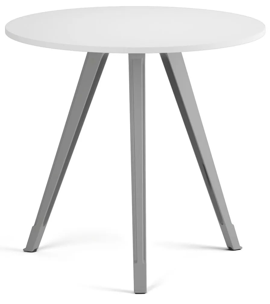 Stolik kawowy PRIMO ZEN, średnica 80 cm, szaro-srebrna podstawa, biały